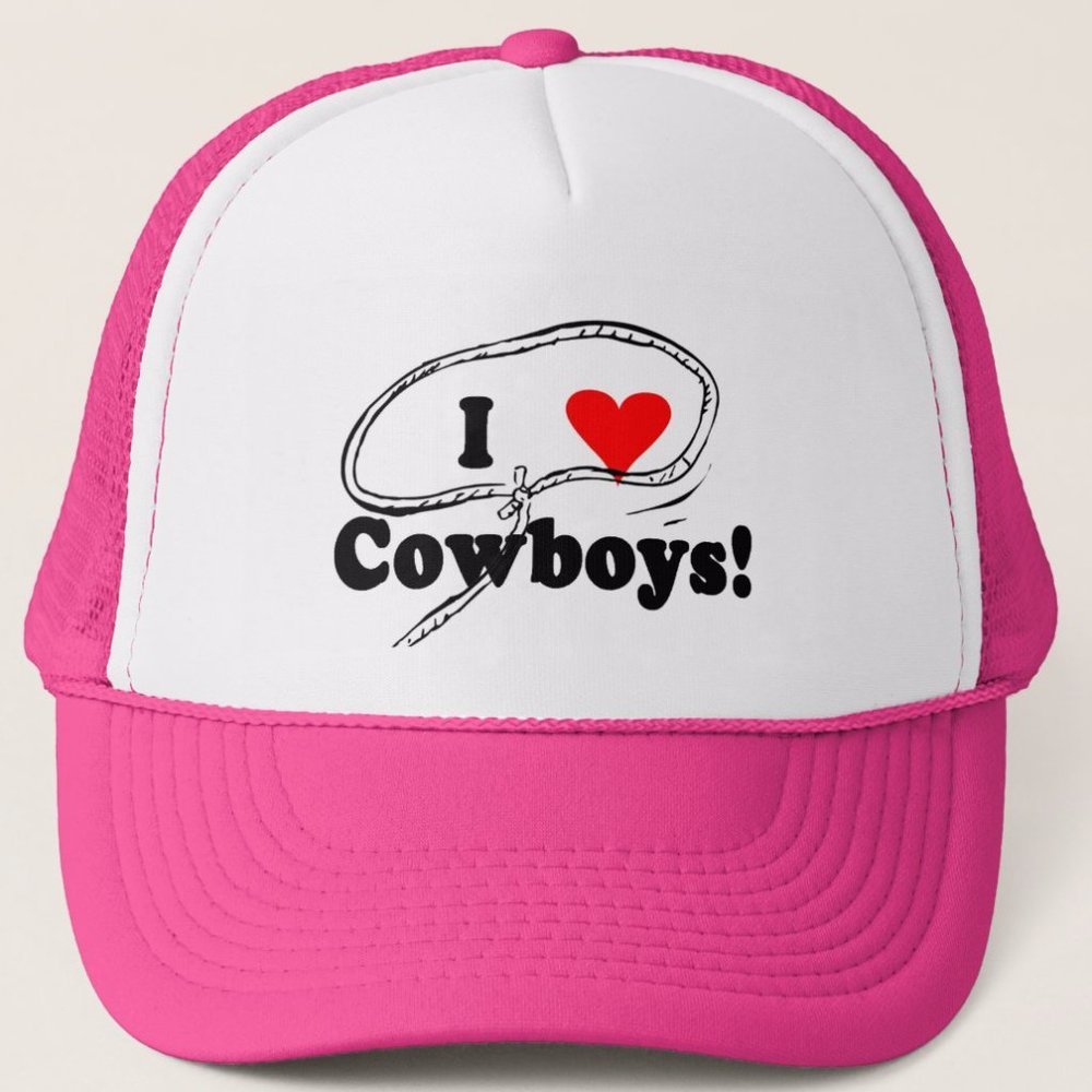 I Love Cowboys Pink Trucker Hat